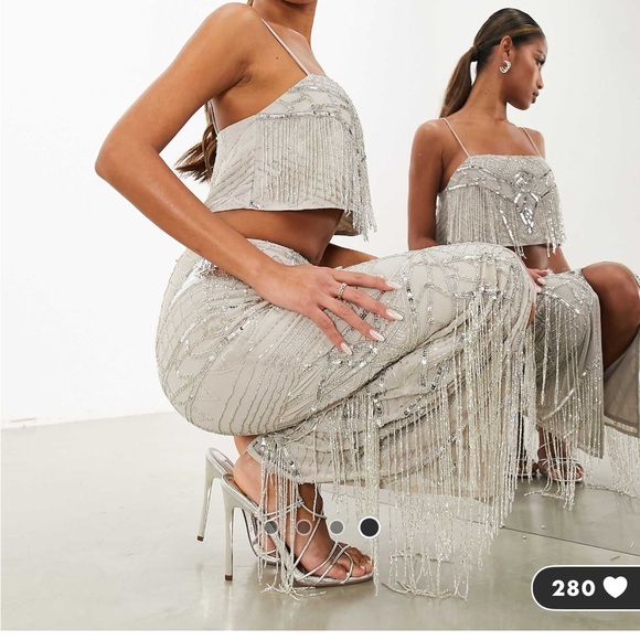 NWT ASOS Edition sequin and fringe artwork midi skirt - Picture 2 of 4